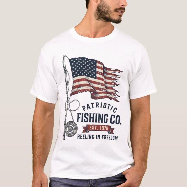 Camiseta Vintage Patriotic Fishing Flag Vector Design_1 (Anverso)