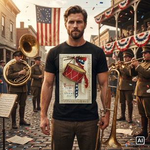 Camiseta Vintage Patriótico, Tambores con Notas Musicales