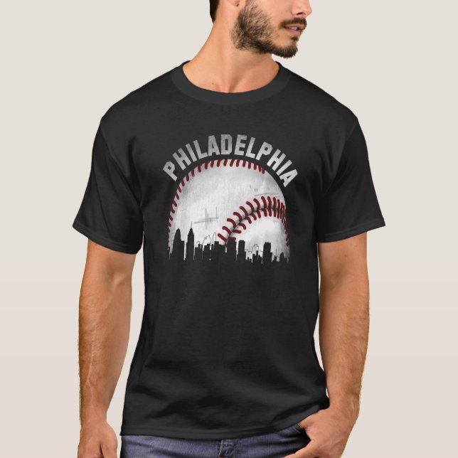 Camiseta Vintage Philadelphia Skyline City Baseball (Anverso)