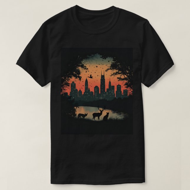 Camiseta Vintage Philadelphia Skyline con Wildlife. (Diseño del anverso)