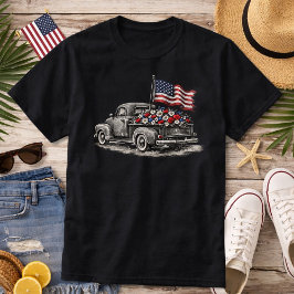 Camiseta Vintage Pickup Truck Flag 