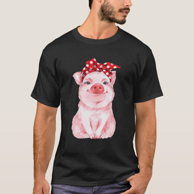 Camiseta Vintage Pig Cute Bandana (Anverso)