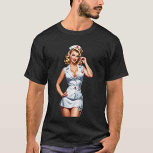 Camiseta Vintage Pin-up Nurse Digital Art