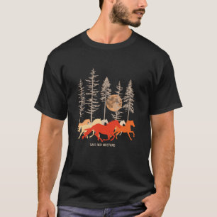Camiseta Vintage Pine Tree Moon Wild Mustang Horse Save Our