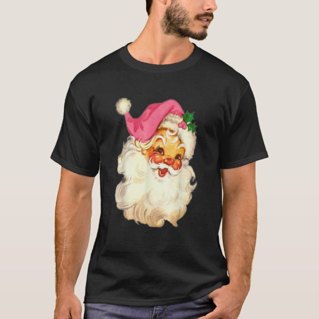 Camiseta Vintage Pink Santa Claus Pink Christmas Design (Anverso)