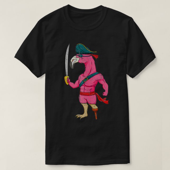 Camiseta Vintage Pirata Pink Flamingo Con Espada Halloween (Diseño del anverso)
