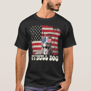 Camiseta Vintage Pitbull Gafas de sol Bandera de Estados Un