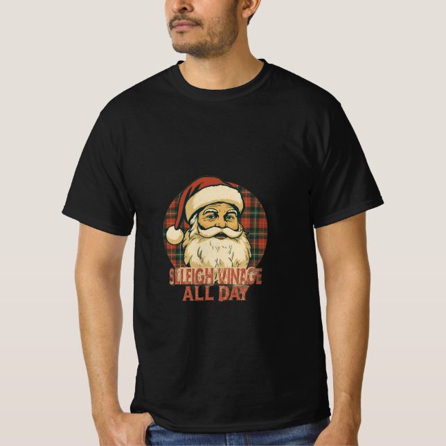 Camiseta Vintage Plaid Santa Christmas T-Shirt (Anverso)