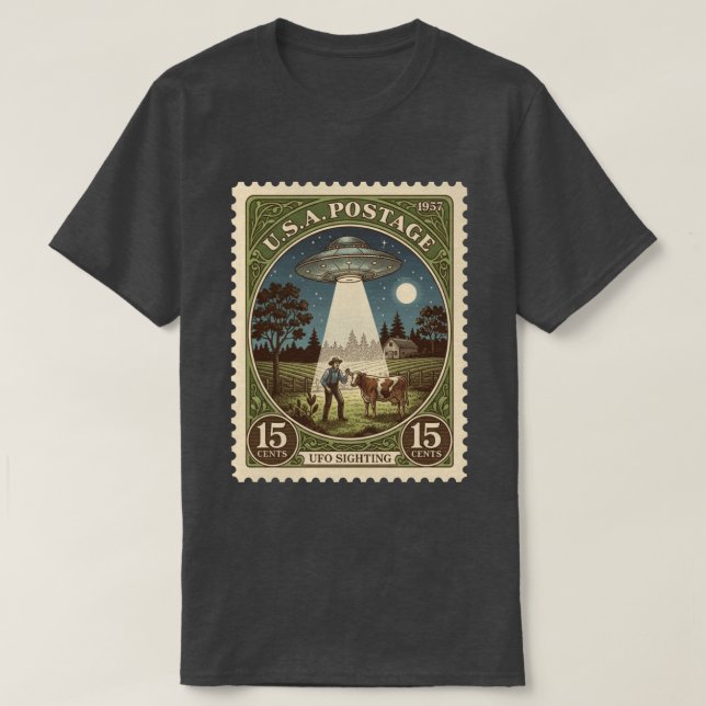 Camiseta Vintage Postage UFO (Diseño del anverso)