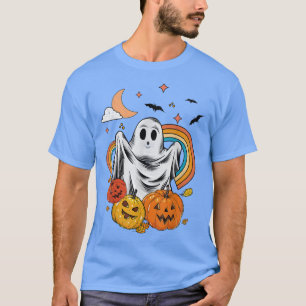Camiseta Vintage Rainbow Spooky Pumpkin Funny Halloween Gho