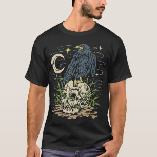 Camiseta Vintage Raven Skull Gothic Crow Grunge Skull Gótic