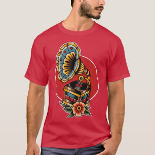 Camiseta Vintage Record Player Traditional Tattoo art, Musi
