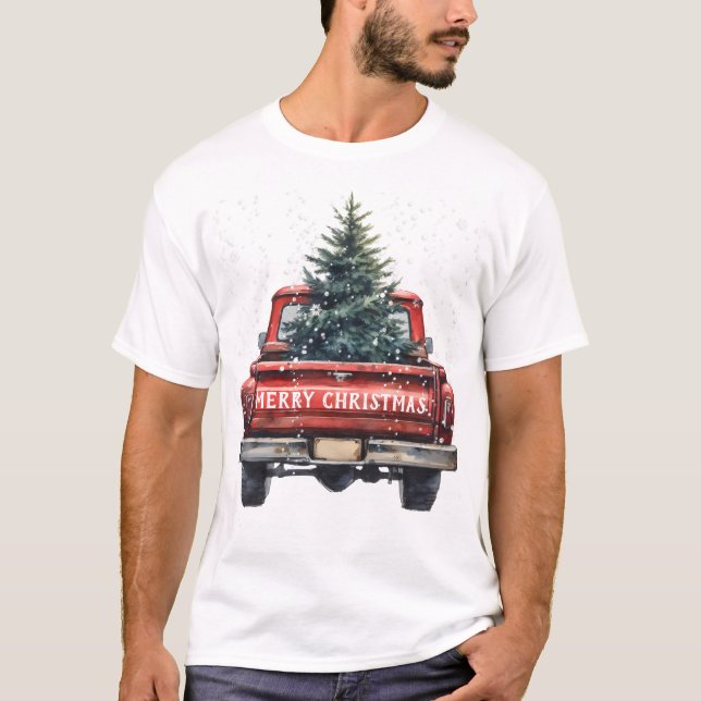 Camiseta Vintage Red Truck Merry Christmas (Anverso)