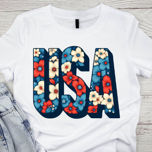 Camiseta Vintage Red, White y Blue Floral USA