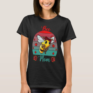 Camiseta Vintage Retro Bee Mom Valentine Floral Insect Bow