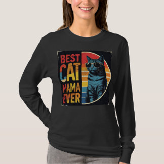 Camiseta Vintage Retro Best Cat Mama Ever Funny Cat Lover M