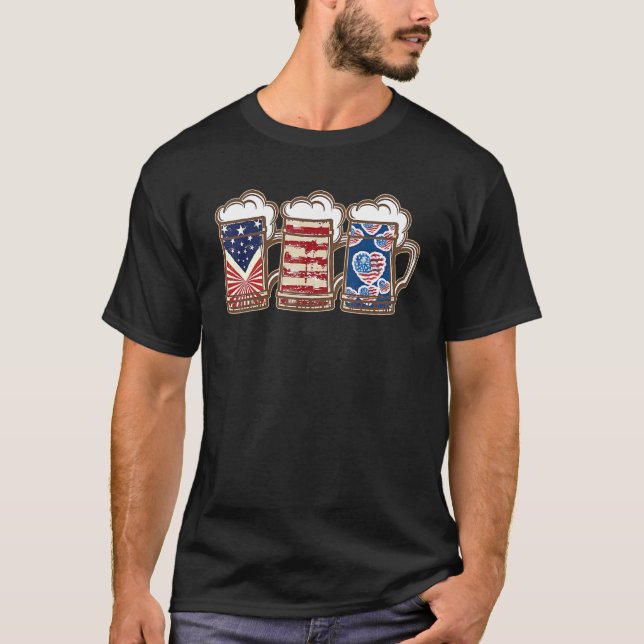 Camiseta Vintage Retro Cerveza Bandera Estadounidense 4 De  (Anverso)
