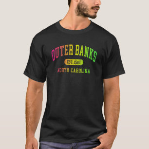 Camiseta Vintage Retro Colorido Arco Texto Bancos Exteriore