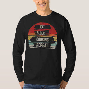 Camiseta Vintage Retro Comer Dormir Cocina Repetir Chef