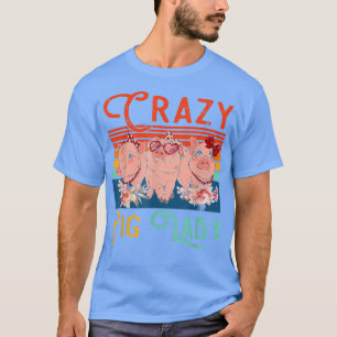 Camiseta Vintage Retro Crazy Crazy Pig Funny Lady Floral Fa