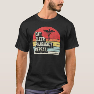 Camiseta Vintage Retro Eat Sleep Pharmacia Repetir Farmacéu