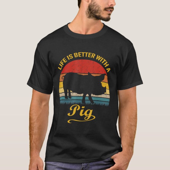 Camiseta Vintage Retro Farm Life Es Mejor Con Un Cerdo (Anverso)