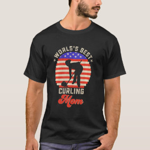Camiseta Vintage Retro Flag World Mejor Curling Mom Curler