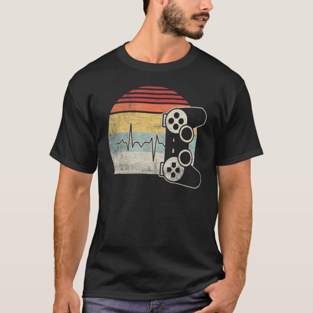 Camiseta Vintage Retro Gamer Heartbeat Videojuegos Gaming E (Anverso)