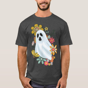 Camiseta Vintage Retro Groovy Floral Cute Ghost Halloween C
