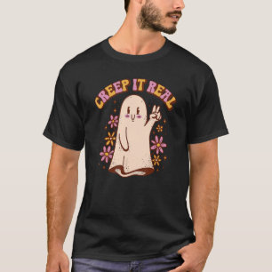 Camiseta Vintage Retro Halloween Creep it real Ghost Boy Fa
