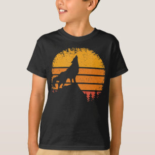Camiseta Vintage Retro Mountain Silhouette Wolf Howling Wol