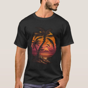 Camiseta Vintage Retro Palm Trees Beach Sunset Tropical Sum