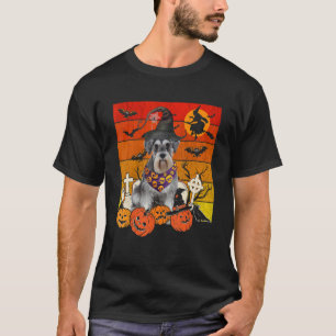 Camiseta Vintage Retro Schnauzer Dog Witch Scary Pumpkins H