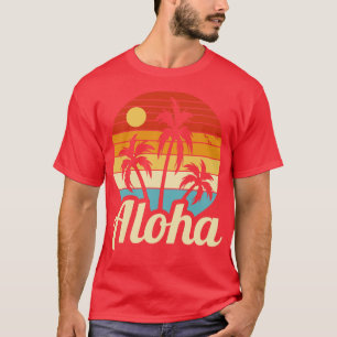 Camiseta Vintage Retro Sunset Palm Tree Aloha Hawaii Tropic