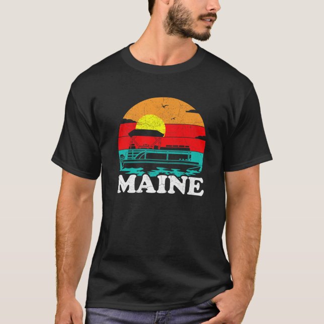 Camiseta Vintage Retro Sunset Pontoon Bote Lake Maine (Anverso)