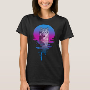 Camiseta Vintage Retro Sunset Wolf