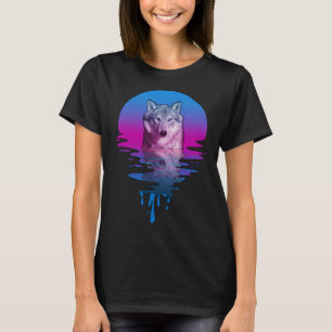 Camiseta Vintage Retro Sunset Wolf