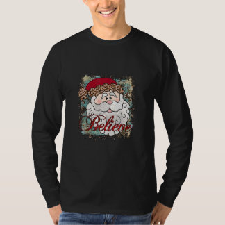 Camiseta Vintage Santa Leopard Hat Believe Merry Christmas
