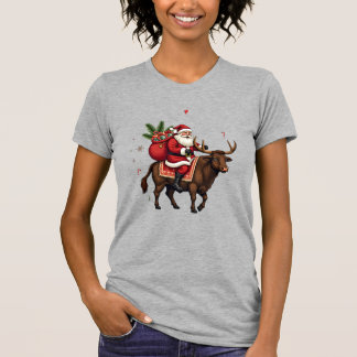 Camiseta Vintage Santa Riding Highland Cow Christmas Vector