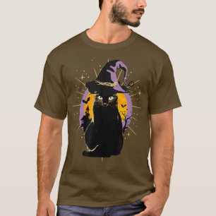 Camiseta Vintage Scary Halloween Black Cat Costume Bruja Ha