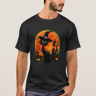 Camiseta Vintage Scary Halloween Black Cat Costume Bruja Ha