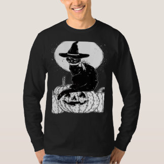 Camiseta Vintage Scary Halloween Black Cat Costume Witch Ha