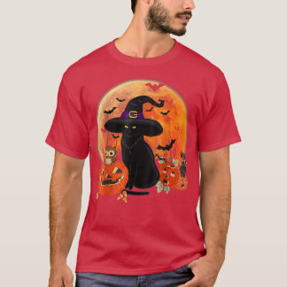 Camiseta Vintage Scary Halloween Black Cat Costume Witch Ha