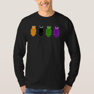 Camiseta Vintage Scary Halloween Lechuzas Sentadas En Fila