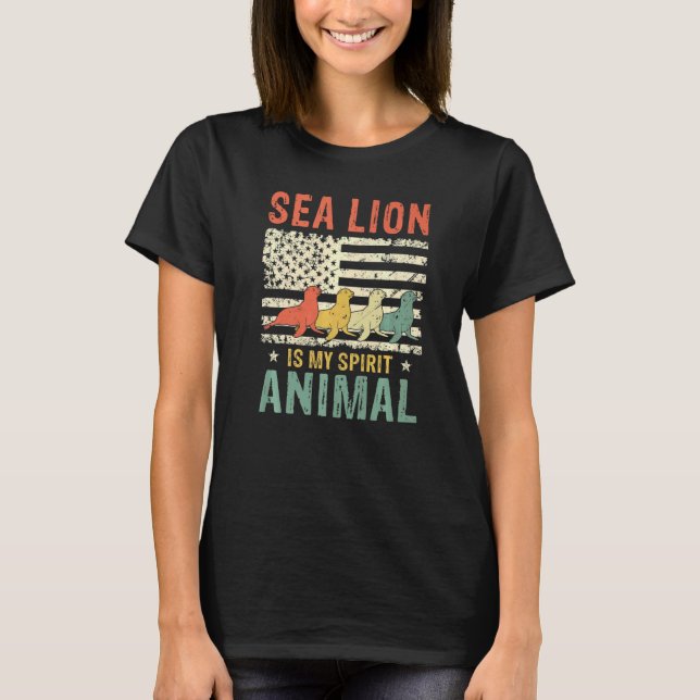 Camiseta Vintage Sea Lion Spirit Animal Retro Estadounidens (Anverso)
