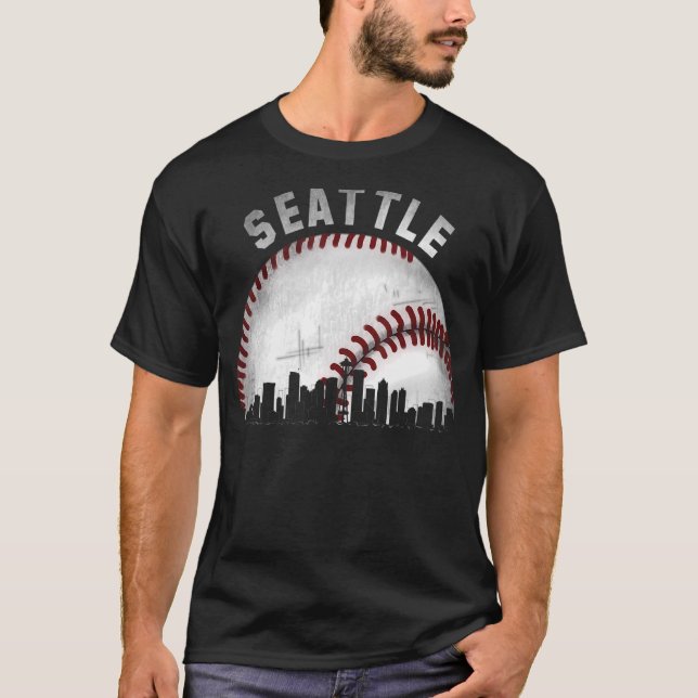 Camiseta Vintage Seattle Skyline City Baseball (Anverso)