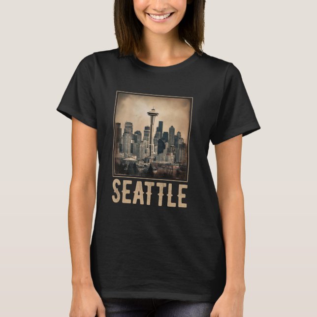 Camiseta Vintage Seattle Washington Skyline Cityscape 80s 7 (Anverso)