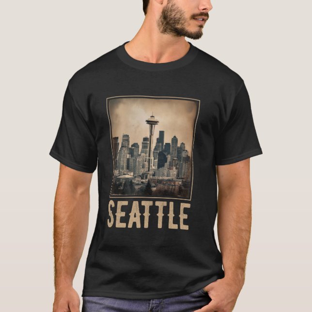 Camiseta Vintage Seattle Washington Skyline Cityscape 80s 7 (Anverso)