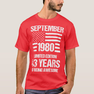 Camiseta Vintage September 1980 Limited Edition 43 Years Of