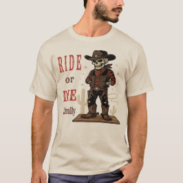 Camiseta Vintage Skeleton Cowboy Ride or Die Western Art